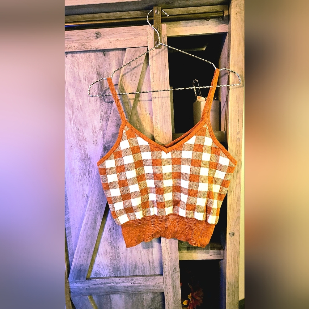 Say What? Women's Brown Plaid Knit Tank Top